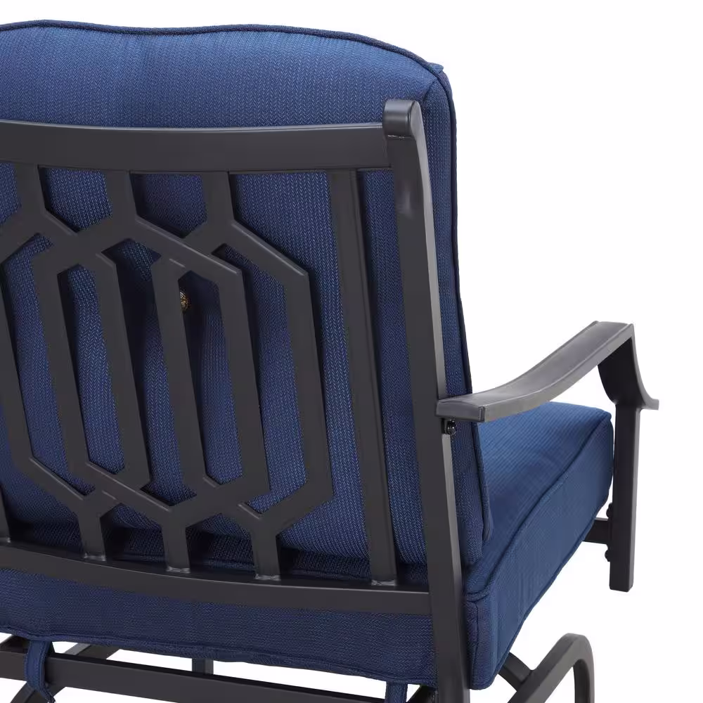 Patio Festival 4-Piece Metal Patio Conversation Set with Blue Cushions