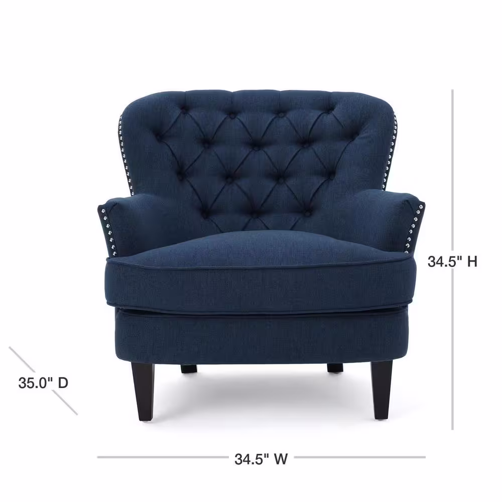 Noble House Tafton Dark Blue Fabric Tufted Club Chair