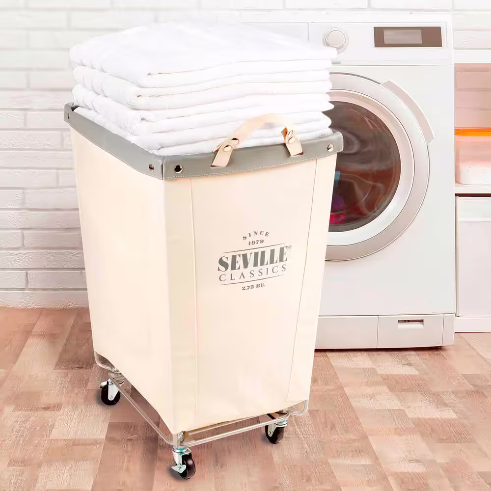 Seville Classics Natural White Commercial Grade Heavy-Duty Extra Large Canvas Laundry Hamper with Wheels