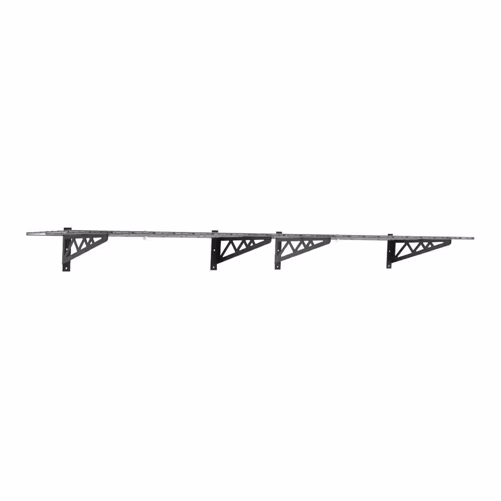 None 18 in. D x 48 in. W x 8 in. T Hammertone Grey Heavy-Duty Steel Wall Mounted Shelves Includes 2 Shelves and 4 Hooks