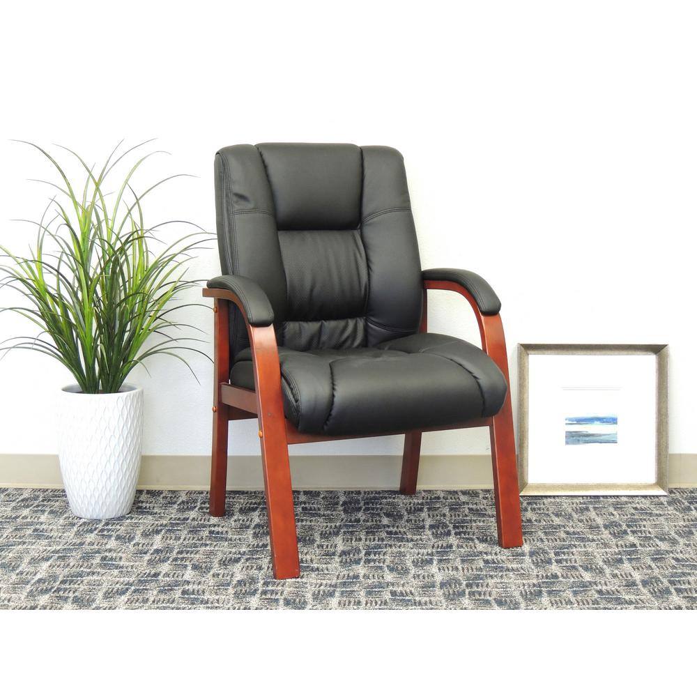 BOSS Office Products Executive High Back Wood Frame Chair - Black Caressoft Cover - Cherry Finish - Padded Arms - by BOSS