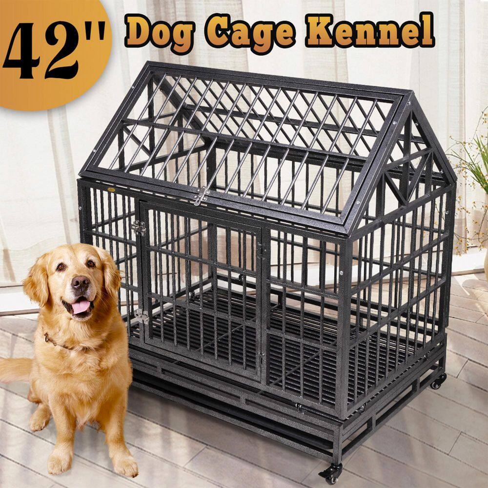 COZIWOW 3.5 ft. L x 2.3 ft. W x 3.6 ft. H Heavy Duty Dog kennel Crate with 4 Wheels and Tray