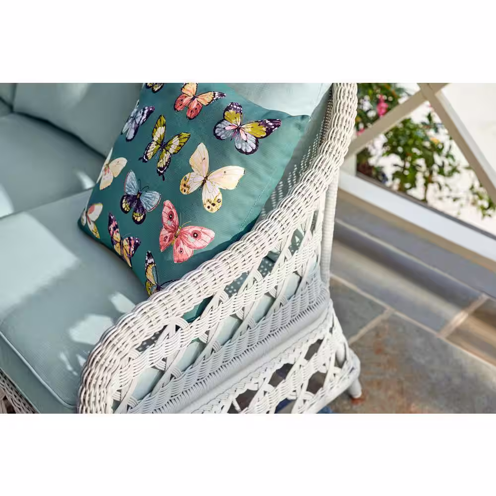 Hampton Bay Somersound 4-Piece Resin Wicker Patio Conversation Chat Set with CushionGuard Sea Breeze Cushions