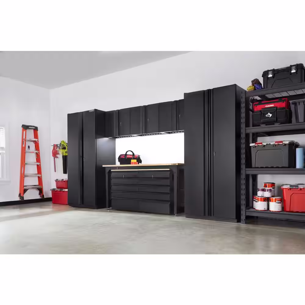 Husky 8-Piece Heavy Duty Welded Steel Garage Storage System in Black (156 in. W x 81 in. H x 24 in. D)