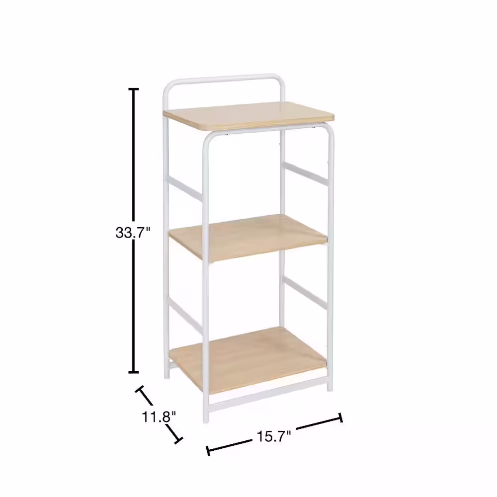 Honey-Can-Do Natural and White 3-Tier Steel Shelving Unit (15.7 in. W x 33.7 in. H x 11.8 in. D)