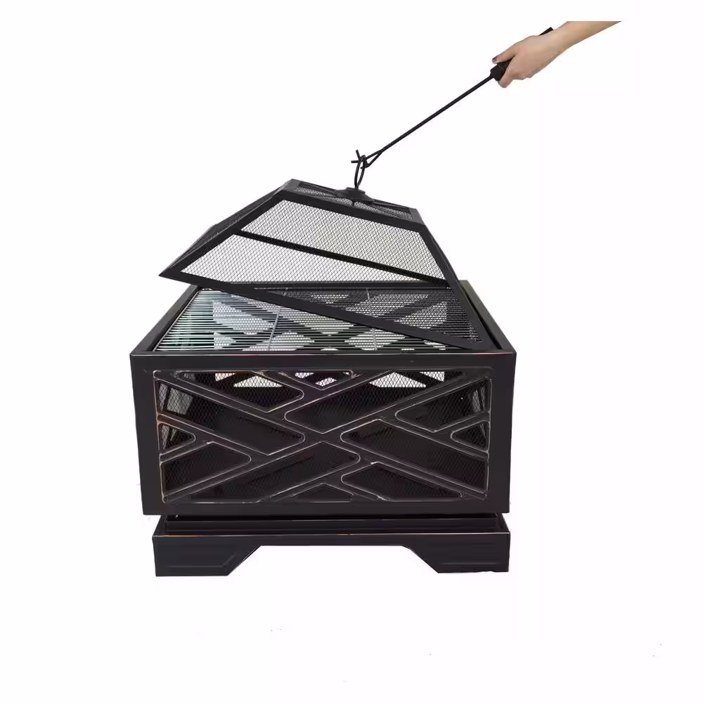 Pleasant Hearth Martin 26 in. x 26 in. Square Deep Bowl Steel Wood Fire Pit in Rubbed Bronze