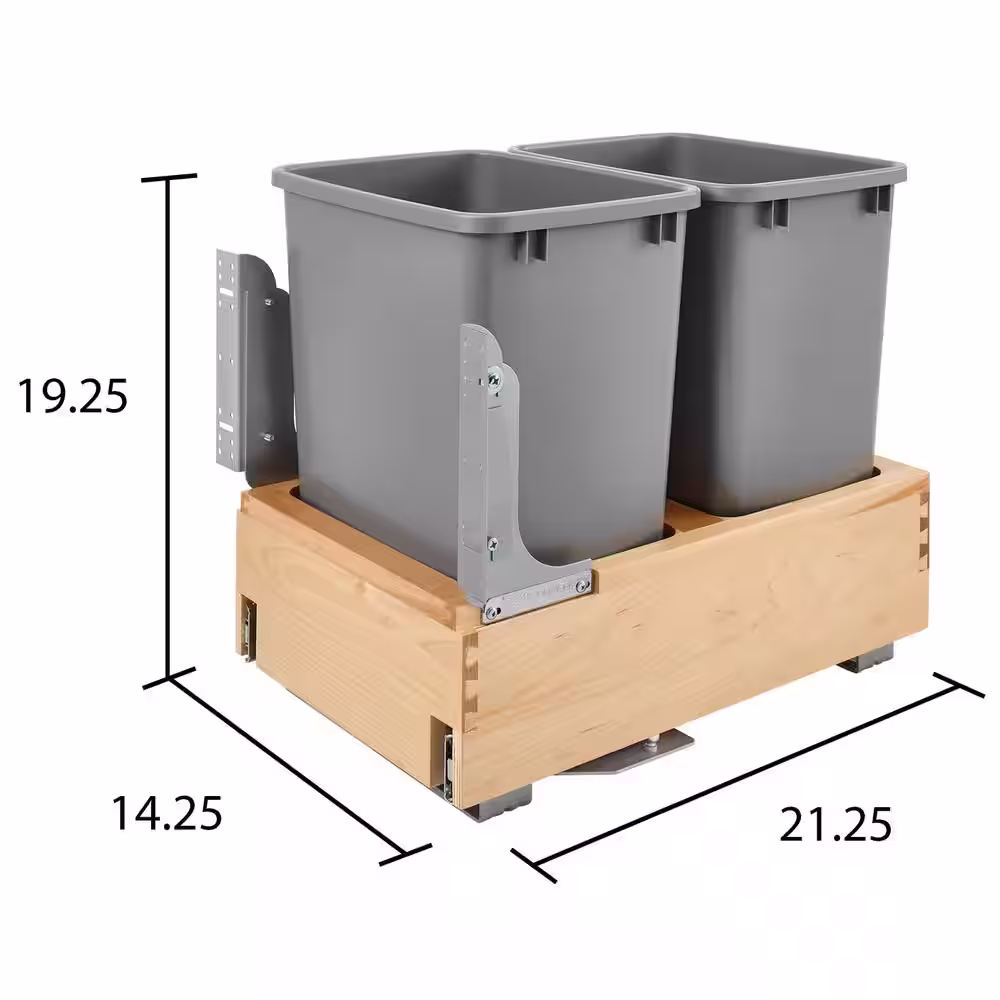 Rev-A-Shelf 14.25 in. W x 19.25 in. H Gray Pullout Double Waste Container