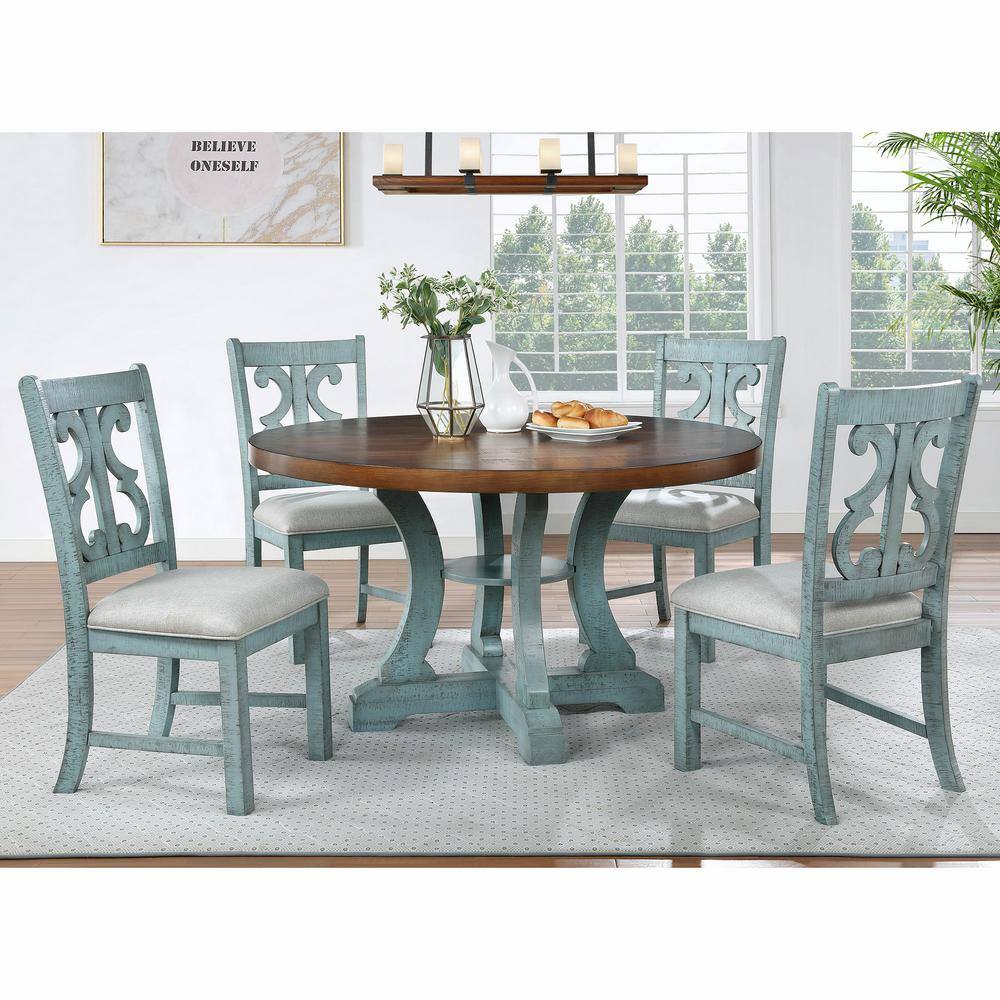 Furniture of America Wicks 5-Piece Antique Light Blue and Dark Oak Dining Set