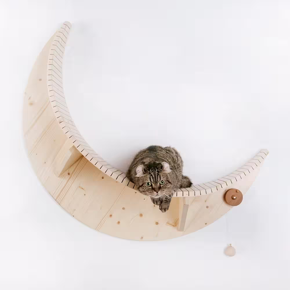 AndMakers MYZOO Medium Luna Crescent Moon Shape Wall Mounted Wood Cat Bed