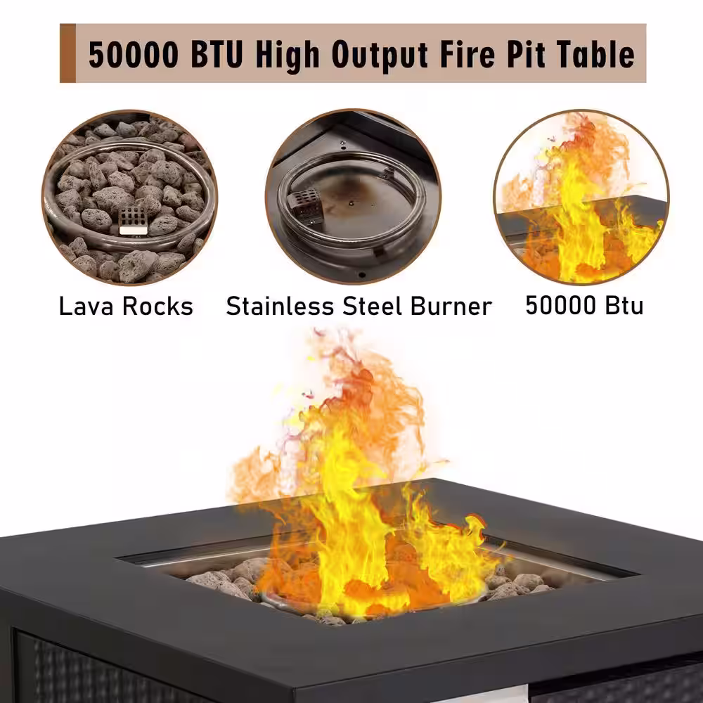 None 30 in. Iron Square Fire Pit Table with Table Lid