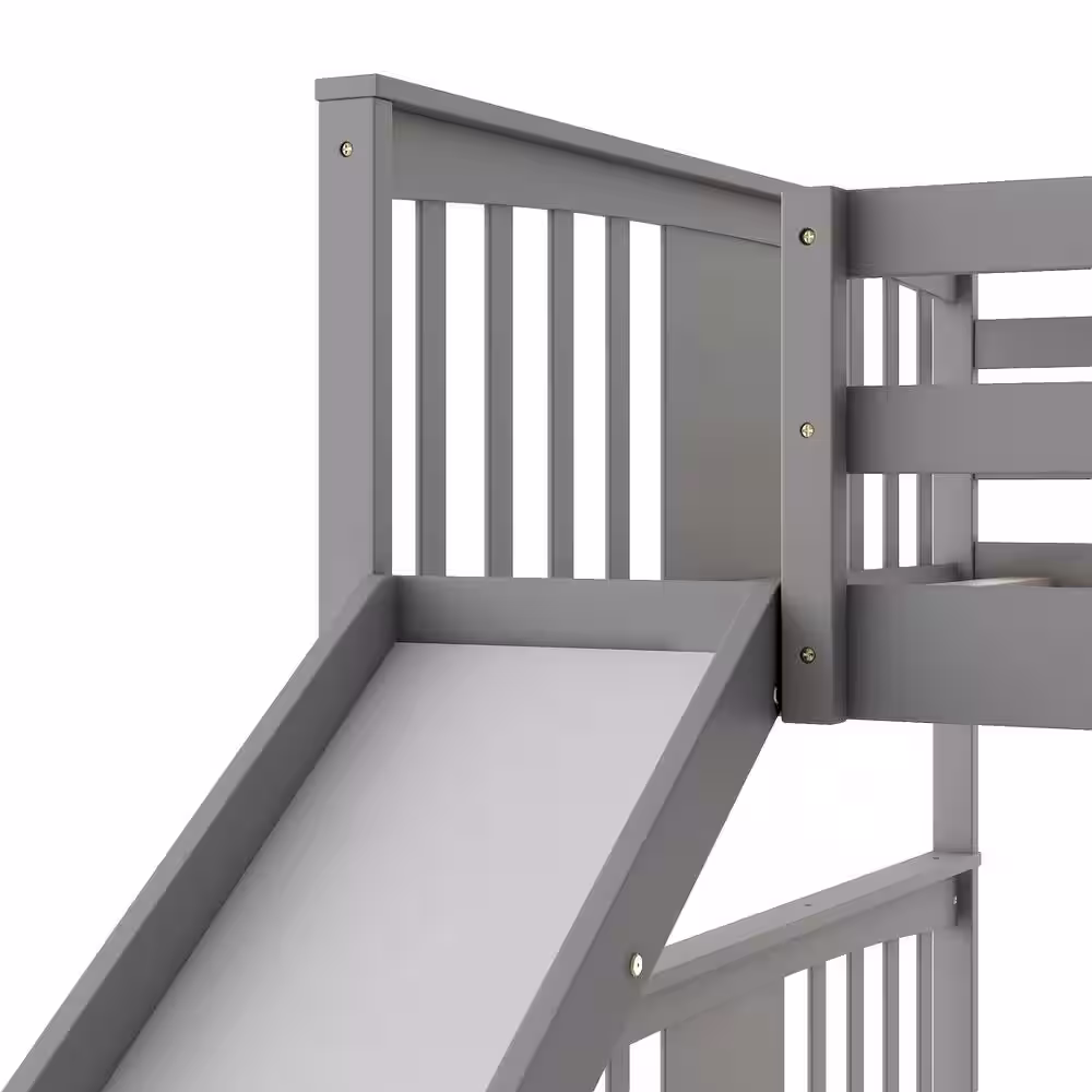 Qualler Gray Full Over Full Bunk Bed with Ladder and Slide