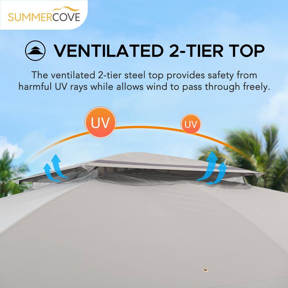 Sunjoy SummerCove Fiona 11 ft. x 13 ft. Gray 2-tier Gazebo