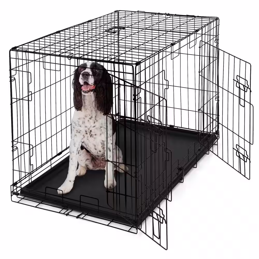 None Foldable Dog Crate Wire Metal Dog Kennel w/Divider Panel, Leak-Proof Pan & Protecting Feet - 36 in. W