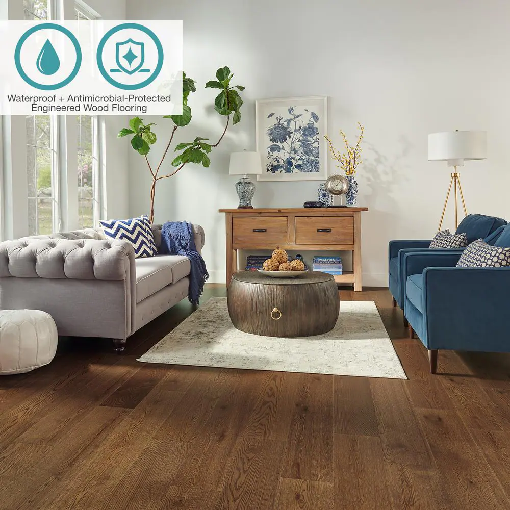 Pergo Defense+ Norwood Oak 3/8 in. T x 7.5 in. W Waterproof Distressed Engineered Hardwood Flooring (24.5 sq.ft/case)