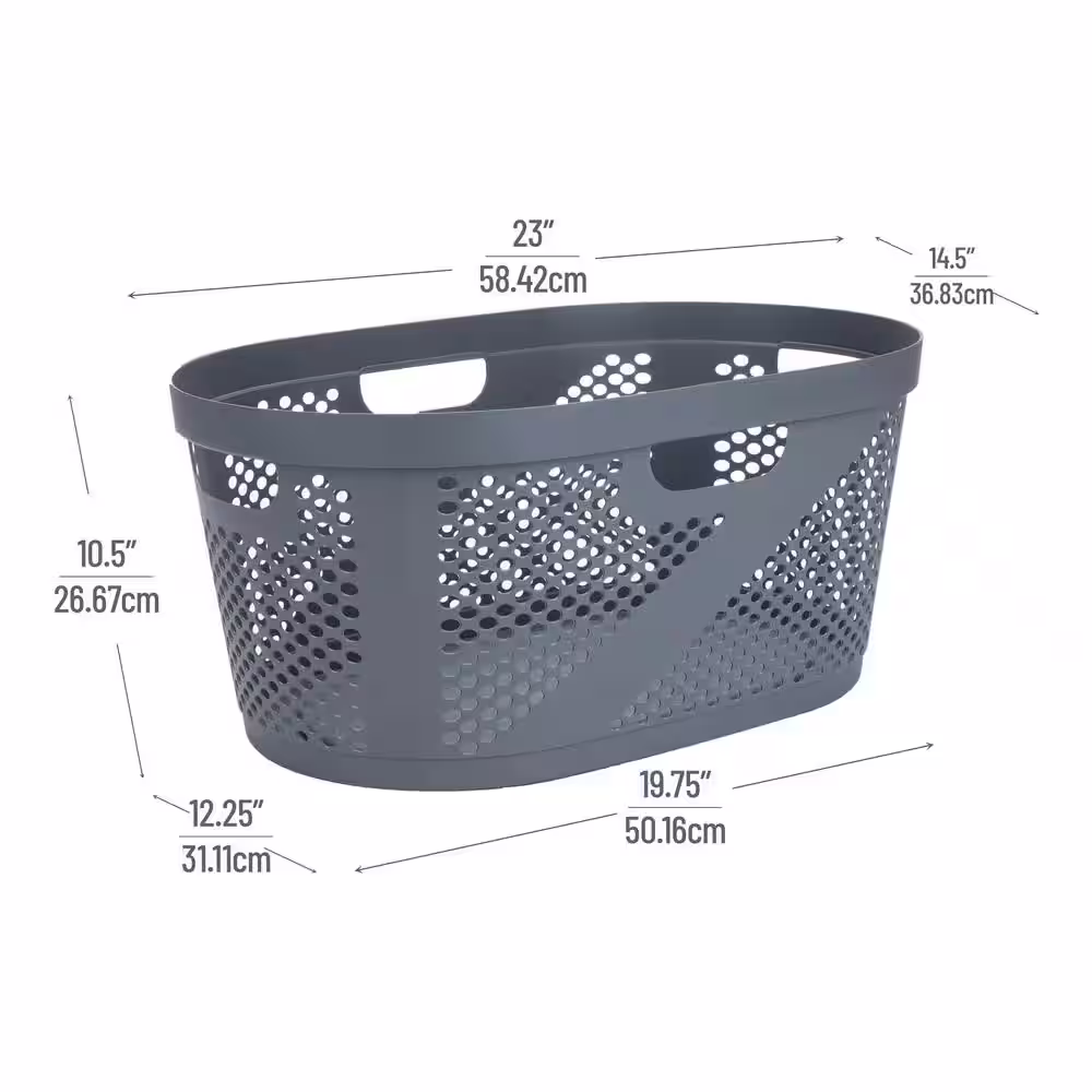 Mind Reader Basket Collection, Laundry Basket, 40 Liter (10kg/22lbs) Capacity, Cut Out Handles, Ventilated, Gray