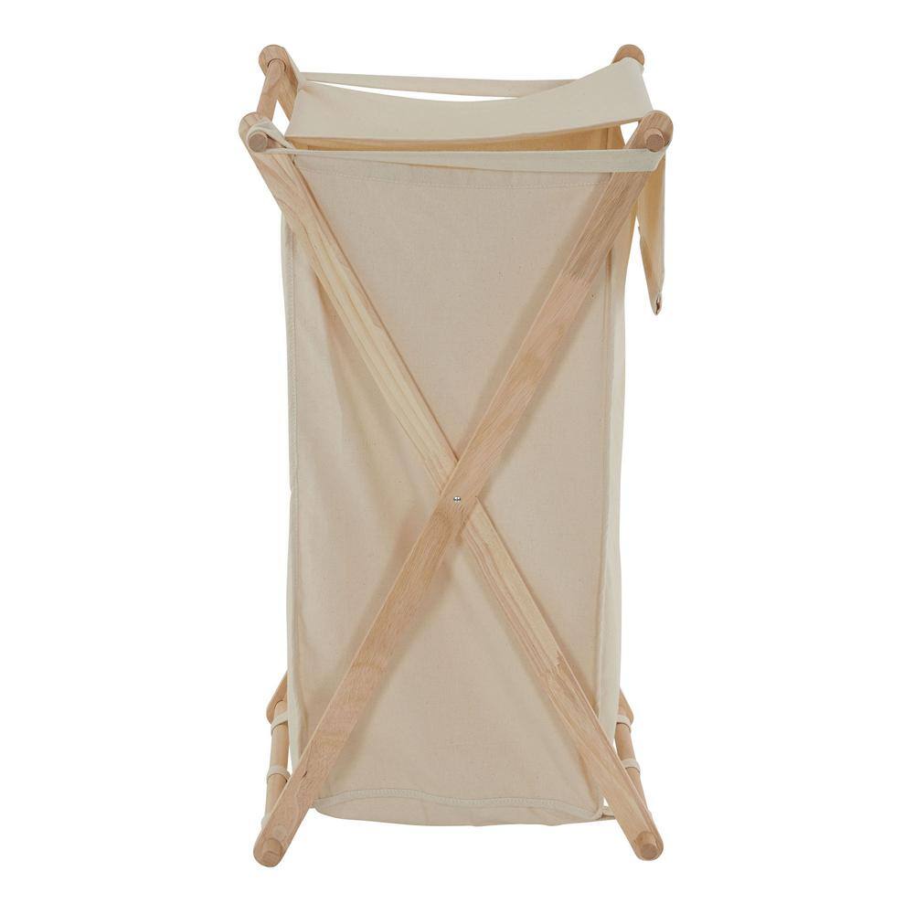 HOUSEHOLD ESSENTIALS Natural Cream, Collapsible, Polycotton, Laundry Hamper, Wood X-Frame