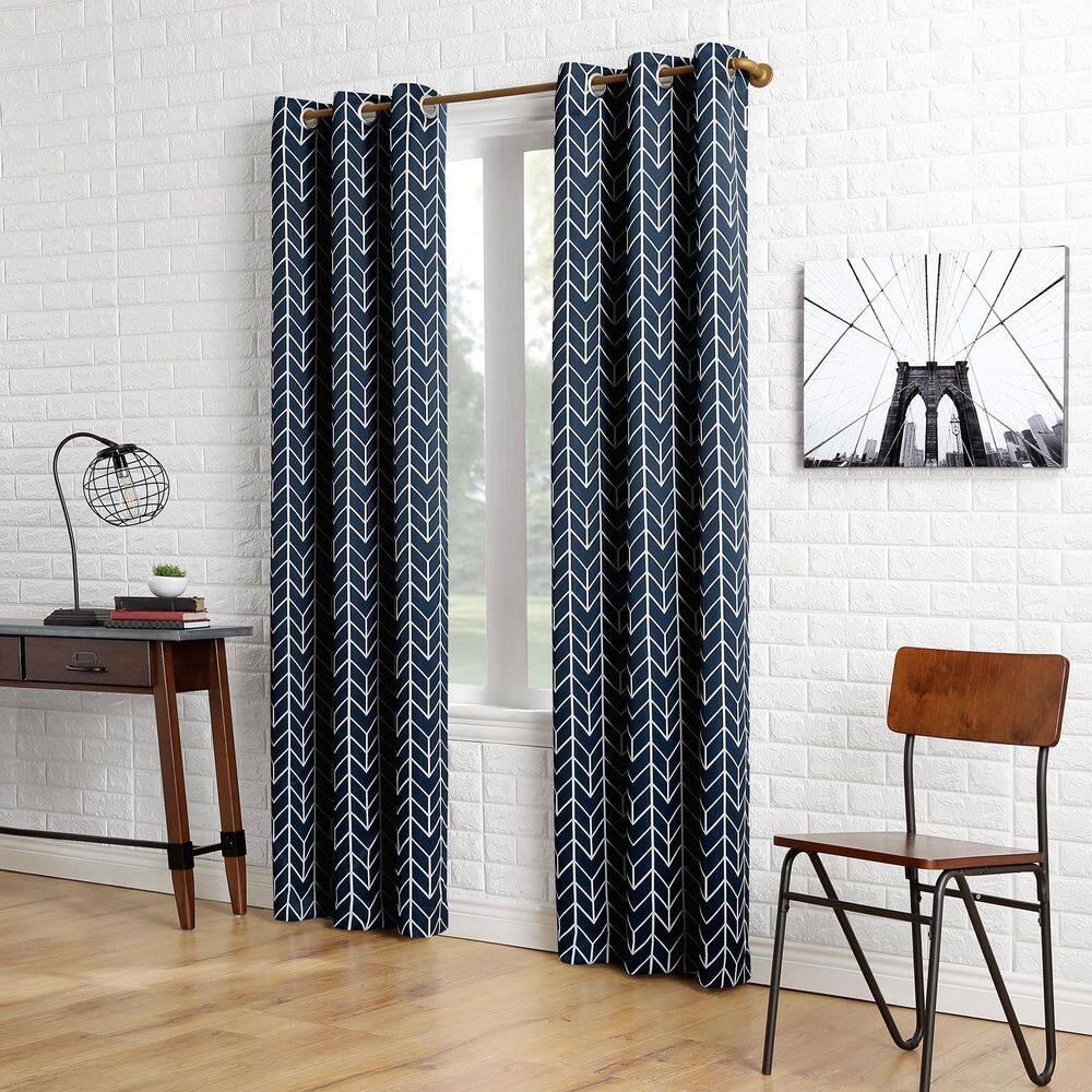 Sun Zero Kenwood Chevron  40 in. W x 95 in. L Blackout Grommet Curtain Panel in Navy