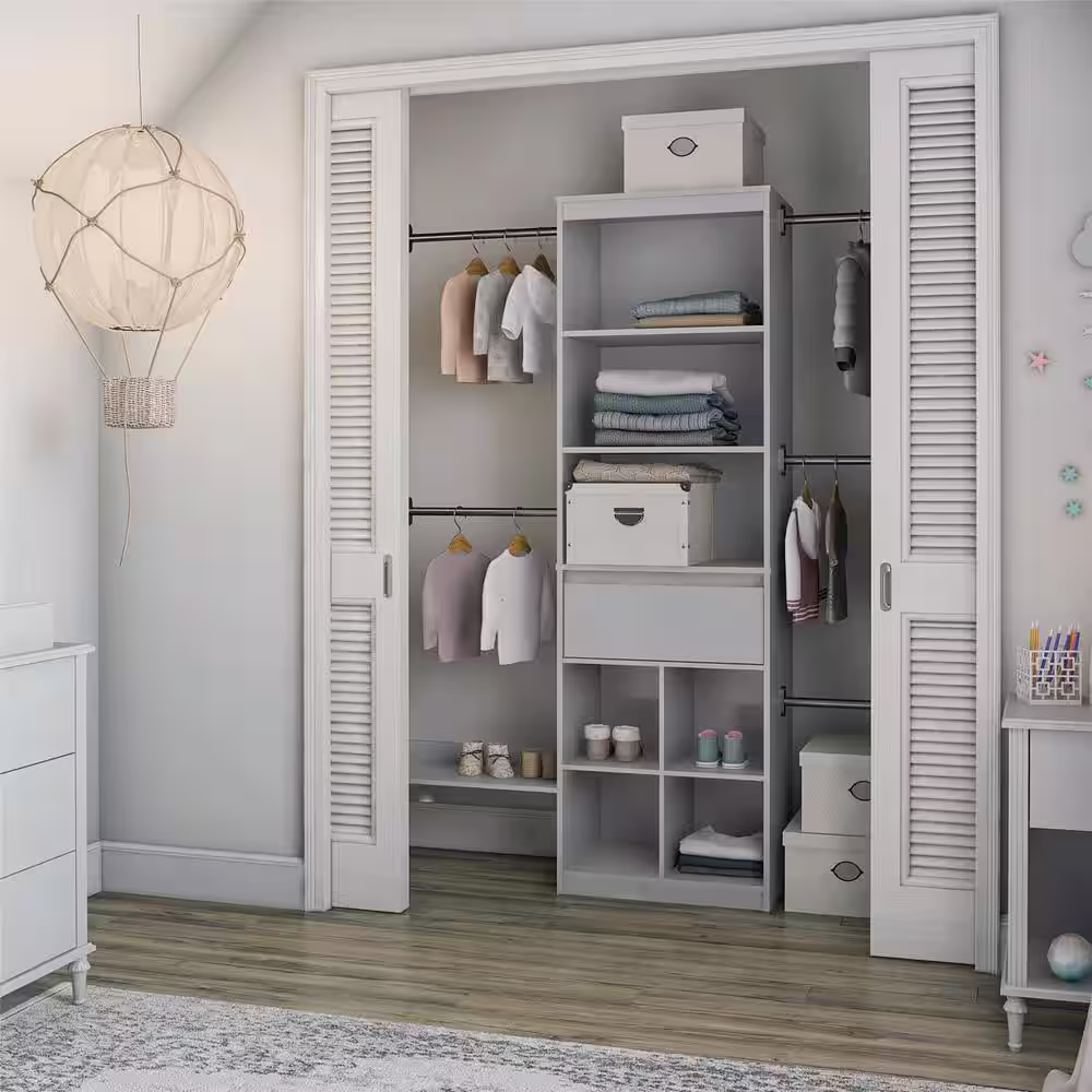 Little Seeds Grow with Me 68.7 in. - 95.44 in. W Gray Wall Mount Adjustable Wood Closet System with 5 Clothing Rods