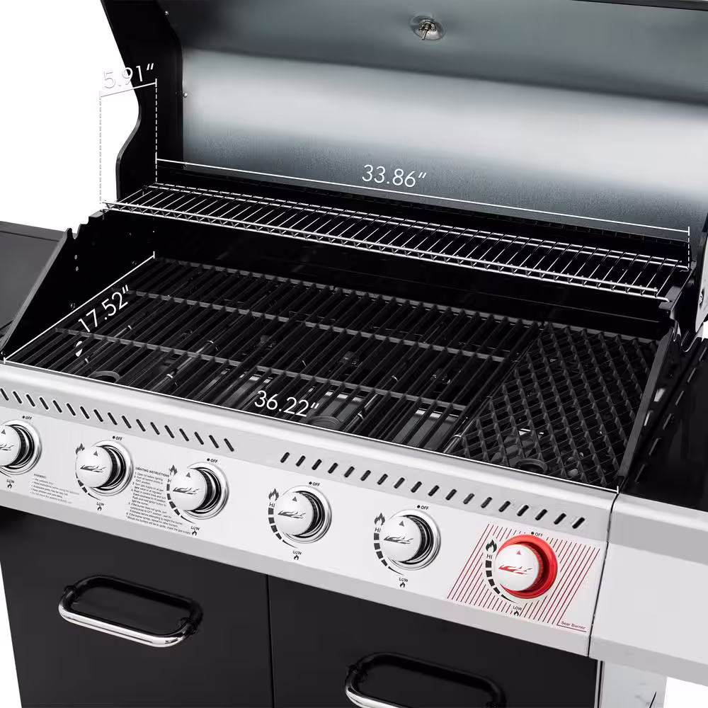 Royal Gourmet 6-Burner BBQ Liquid Propane Gas Grill with Sear Burner and Side Burner, 74,000 BTU, Cabinet Style Grill in Black