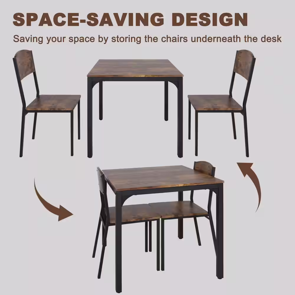 None 3-Piece Metal and Wooden Dining Table Set with 2 Side Chairs