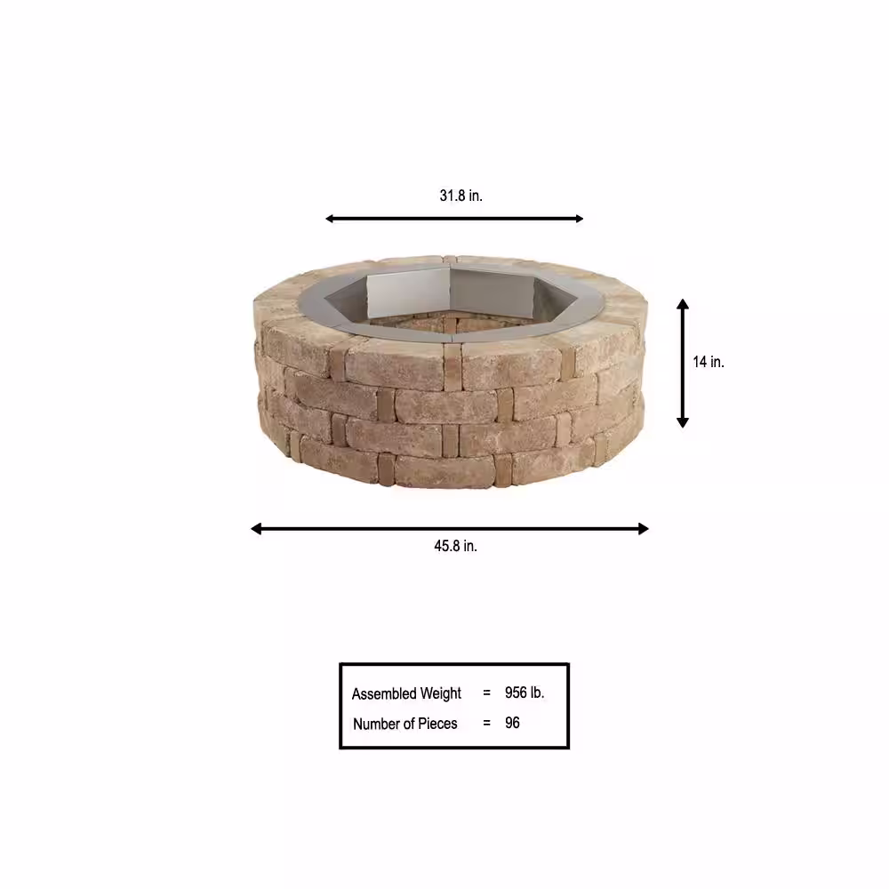Pavestone RumbleStone 46 in. x 14 in. Round Concrete Fire Pit Kit No. 2 in Cafe with Round Steel Insert