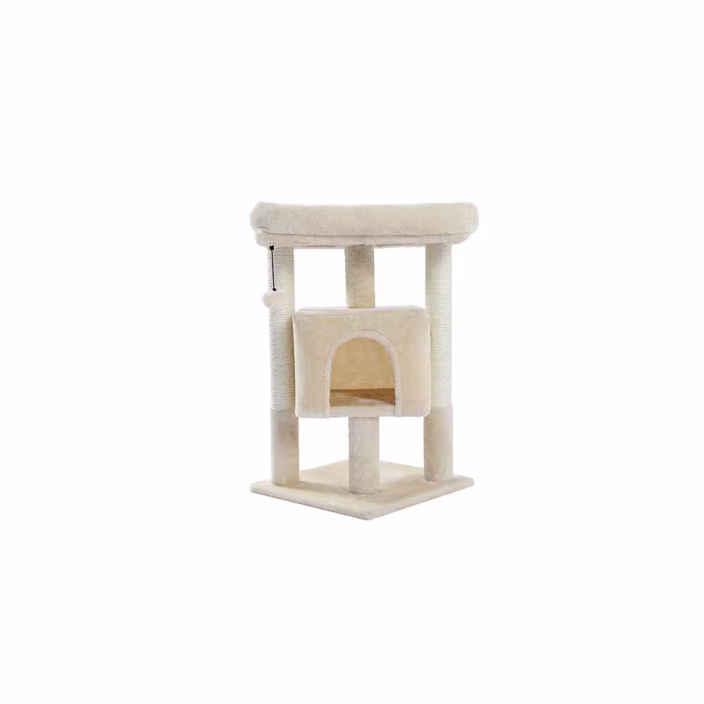 Foobrues 28.40 in. H Cat Scratching Posts and Trees with Condos and Spacious Perch in Beige