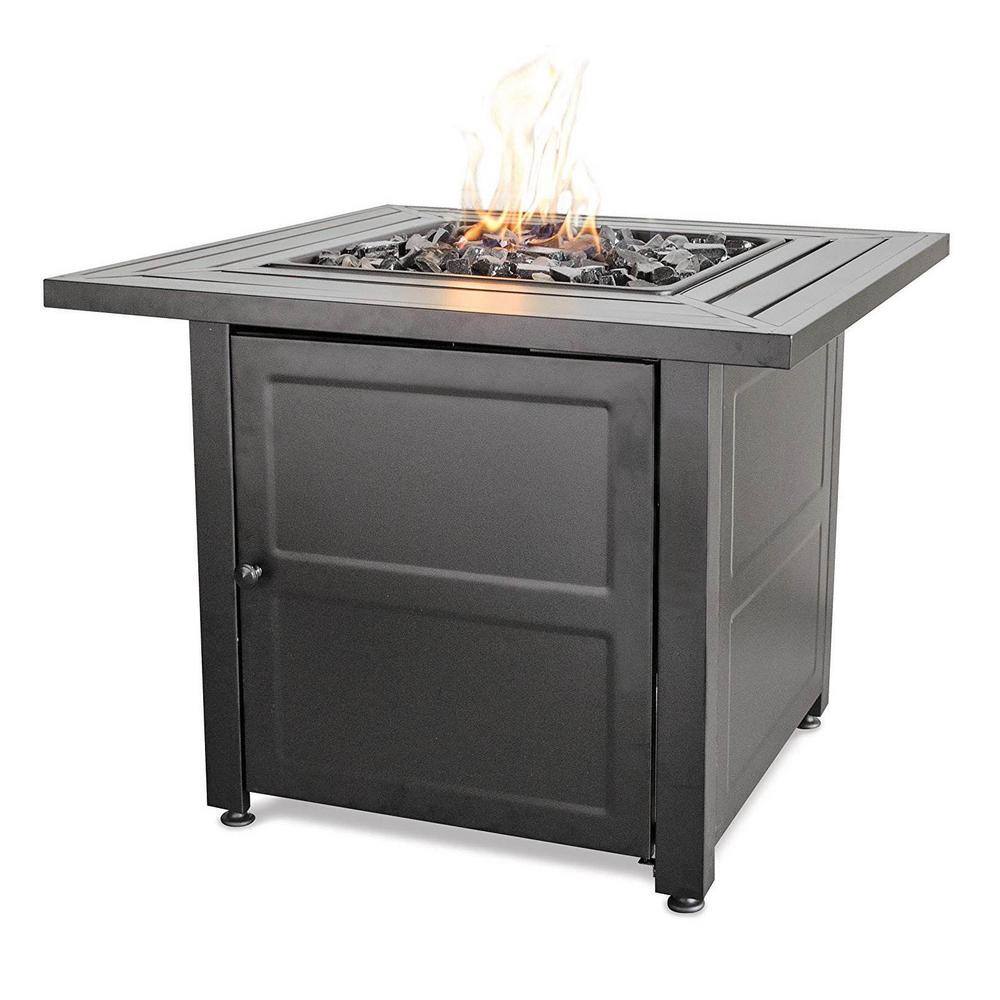 Endless Summer 30 in. Black Metal Propane Gas Outdoor Fire Pit Table with Lava Rock (2-Pack)