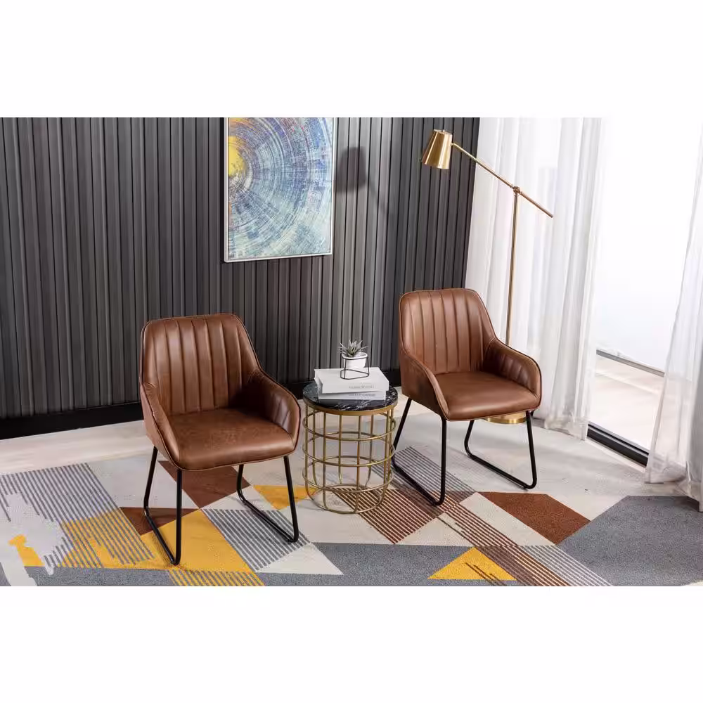 Home Beyond Ajaccio Brown Synthetic Leather Midcentury Dining Accent Chair (Set of 2)