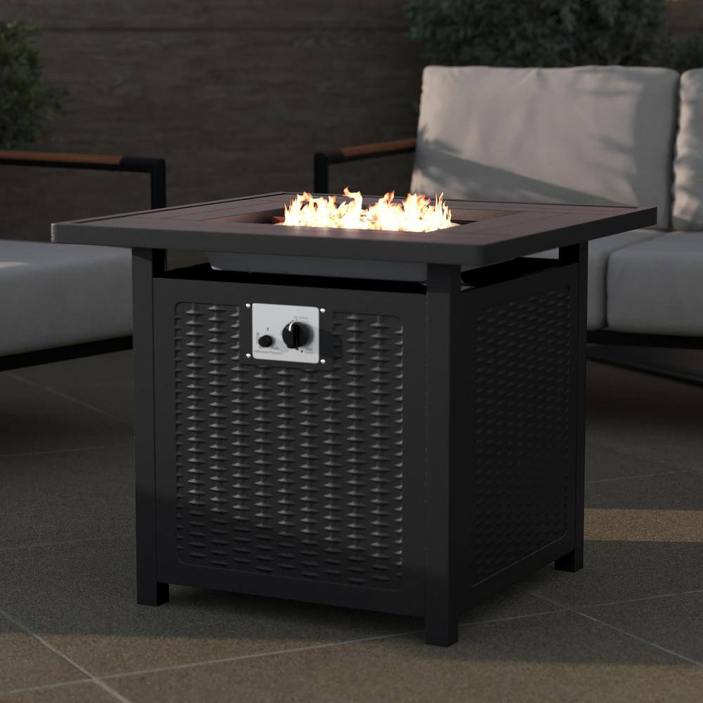 None Black Steel Fire Pit Table