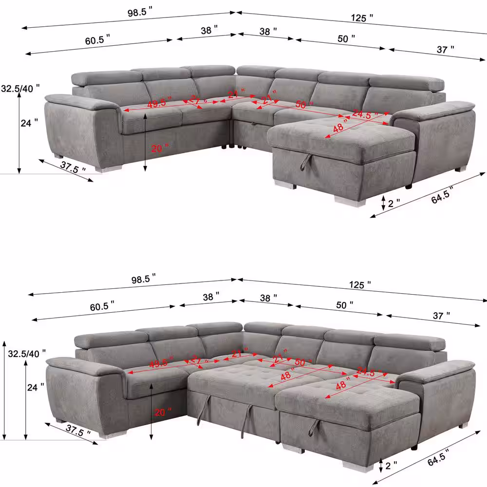 Magic Home 107 in. Taupe Leather L Shaped Sectional Sofa Motion Couch with 2 Manual Recliner, Brown