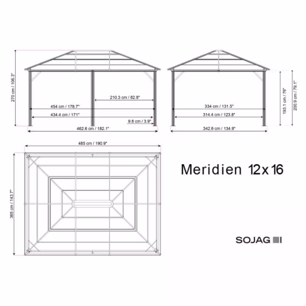 Sojag Meridien 12 ft. x 16 ft. Charcoal Rustproof Aluminum Framed Gazebo