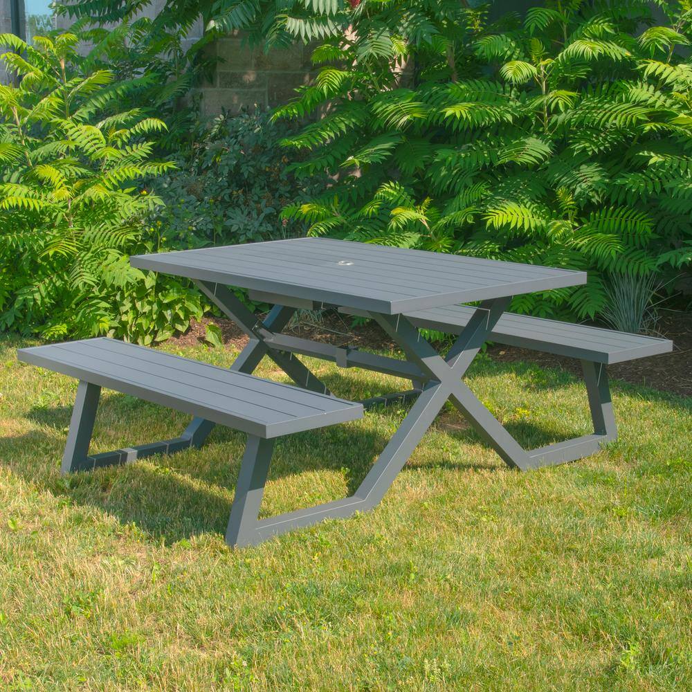Vivere 5 ft. Charcoal Aluminum Metal Rectangle Outdoor Picnic Table