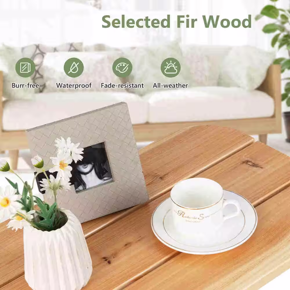 Costway 2-Piece Patio Wooden Rocking Chair Bistro Set High Backrest with Folding Side Table