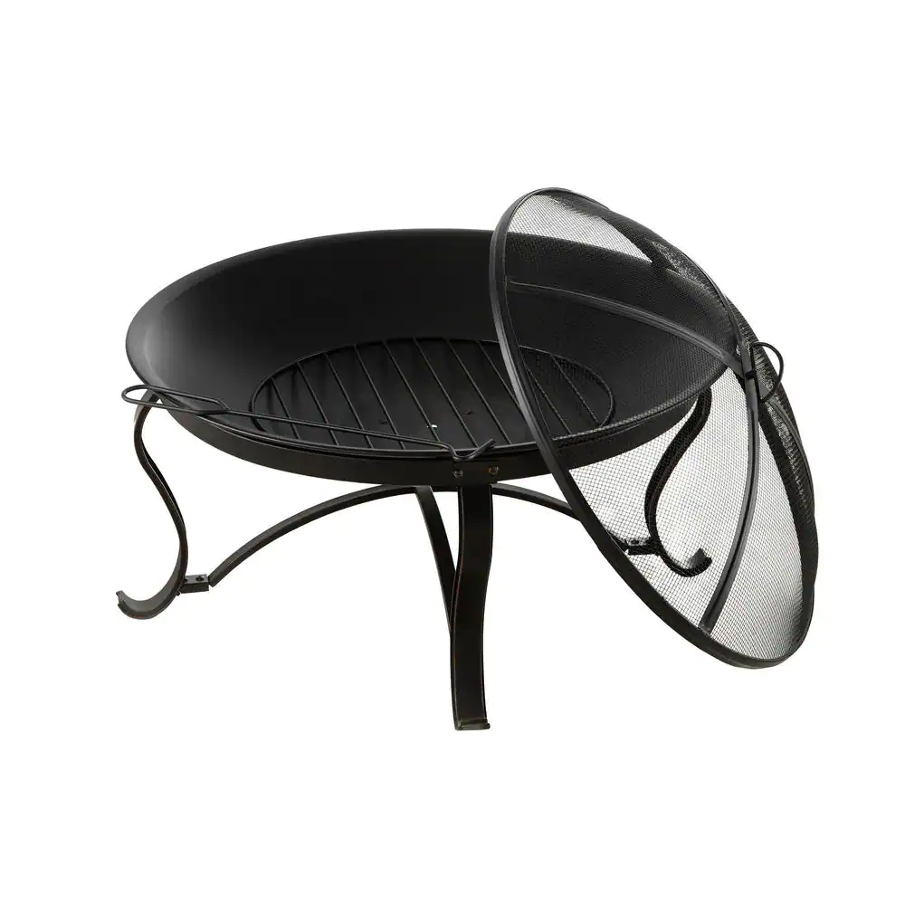 Hampton Bay Sadler 30 in. x 19 in. Round Steel Wood Burning Fire Pit in Rubbed Bronze