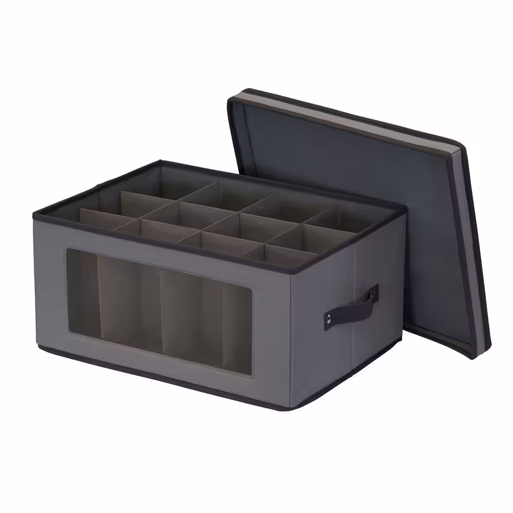 HOUSEHOLD ESSENTIALS Balloon Wine Glass Storage Box in Gray