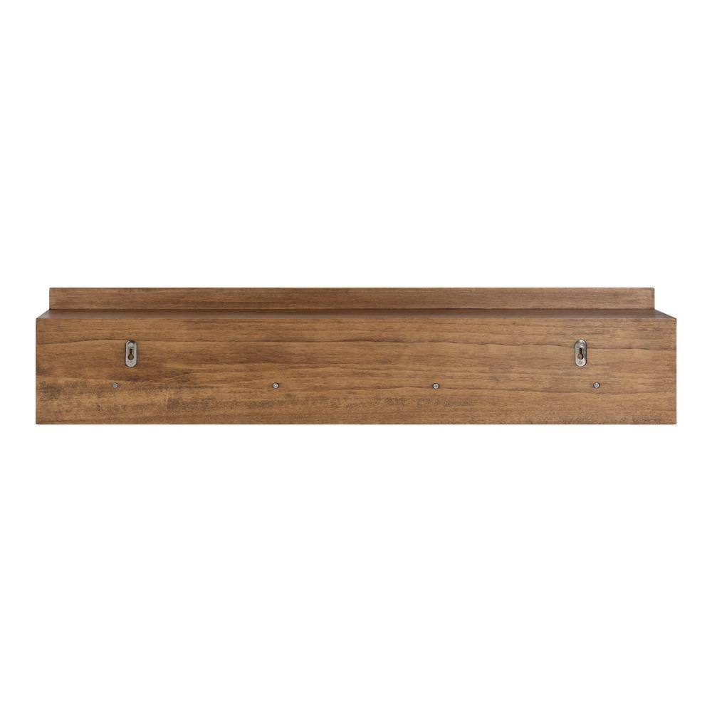 Kate and Laurel Levie 8 in. x 36 in. x 5 in. Natural Wood Floating Decorative Wall Shelf with Hooks Without Brackets