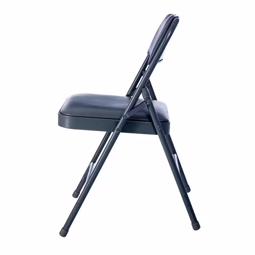 None Bernadine Dining Folding Chair with Vinyl Seat, Midnight Blue, Pack of 4