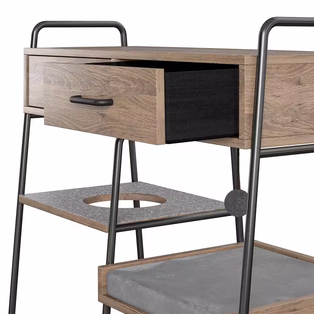 None O'Malley Accent Table with Medium Cat Bed, Rustic Oak