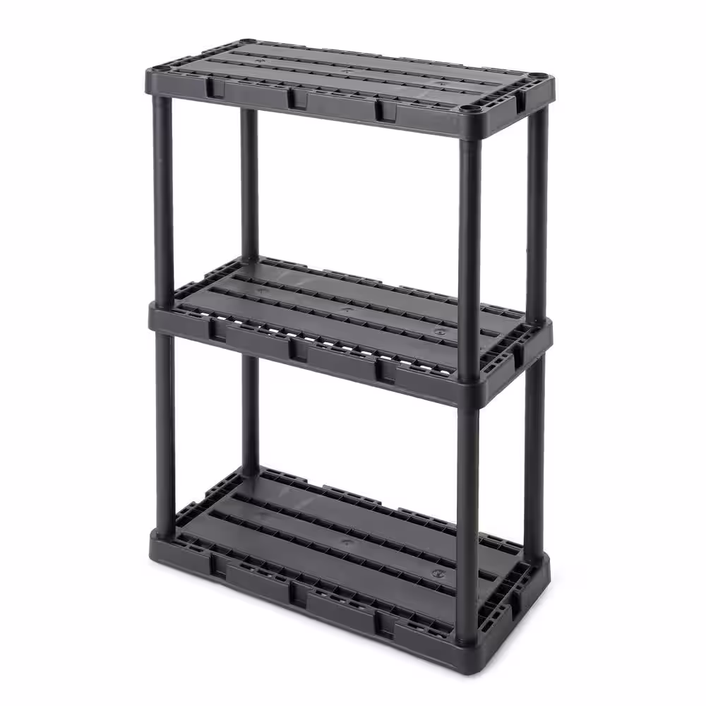 GRACIOUS LIVING 12 in. x 24 in. x 33 in. 3-Shelf Knect-A-Shelf Solid Light Duty Storage Unit in Black (2-Pack)
