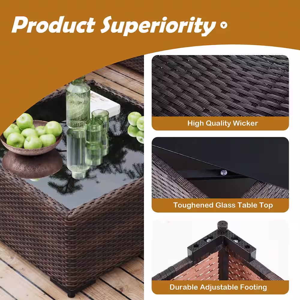 UPHA 7-Piece Wicker Patio Conversation Sectional Seating Set with Beige Cushions