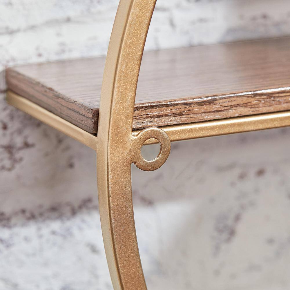 StyleWell 15 in. H x 15 in. W x 4 in. D Wood and Gold Metal Wall-Mount Round Floating Shelf (Set of 2)