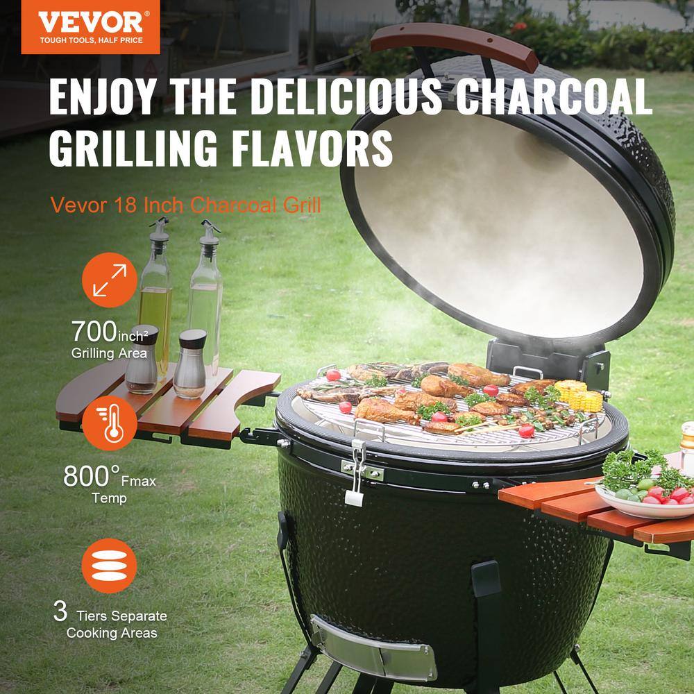 VEVOR Ceramic Barbecue Grill Smoker Pellet Grills 24 in . Portable Round Outdoor Grill for Patio, Black
