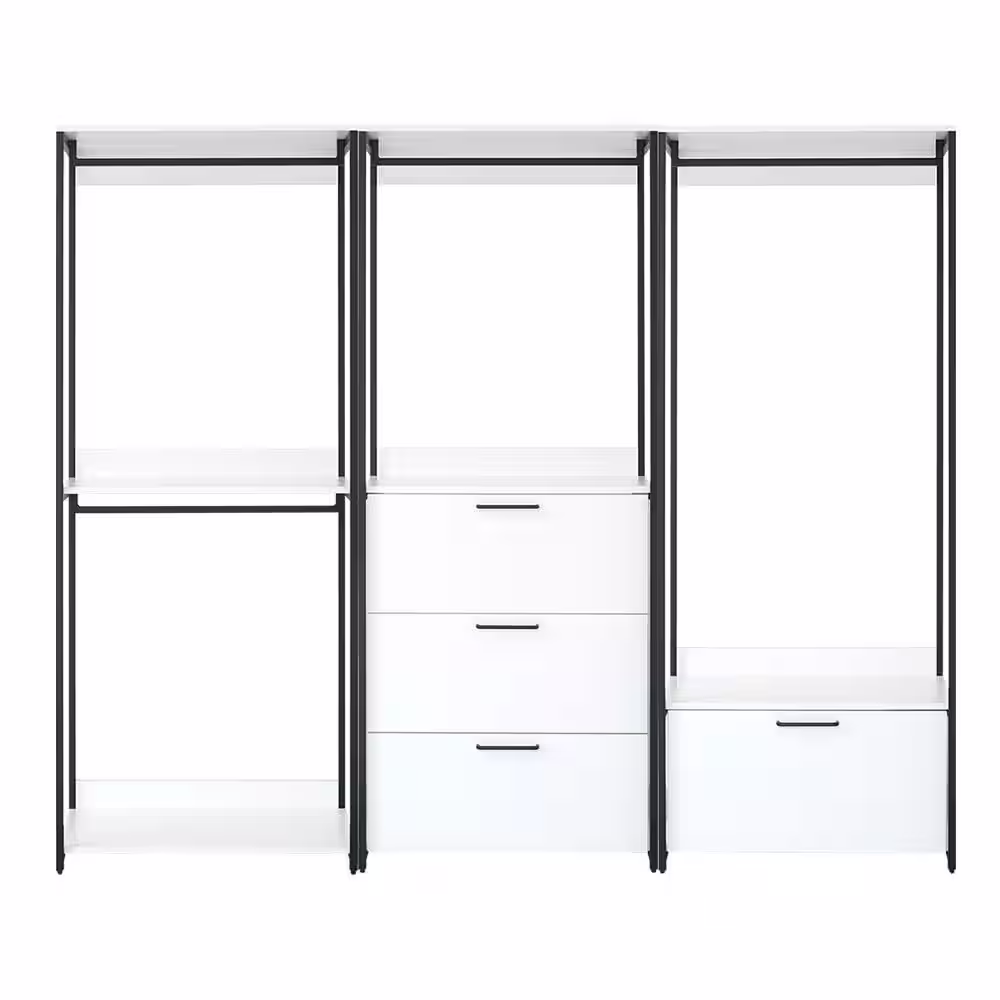 None Fiona 96 in. W White Freestanding Walk in Wood Closet System with Metal Frame
