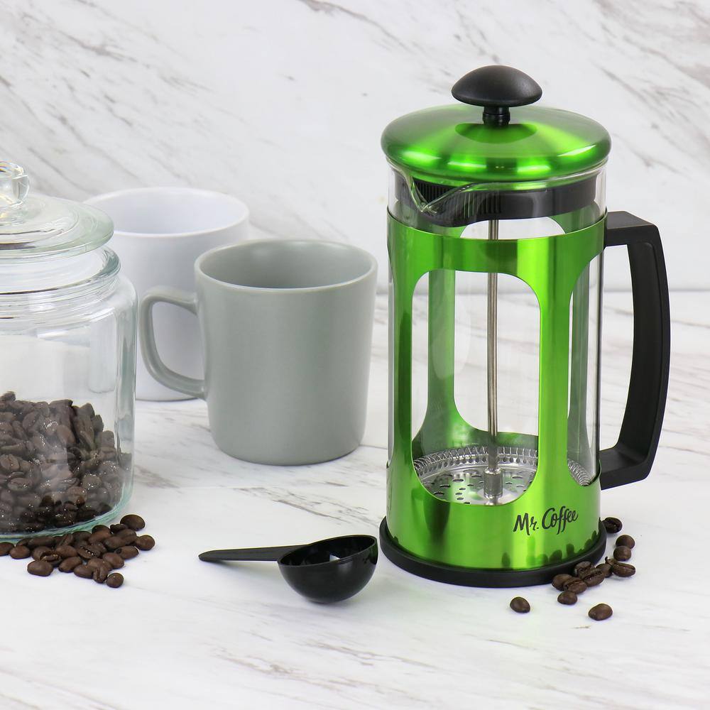 Mr. Coffee 3 Cup Glass and Stainless Steel French Press Coffee Maker in Green