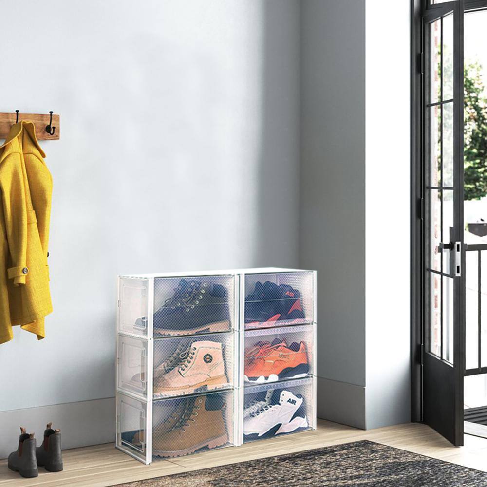 None 6-Pair Transparent Foldable Stackable Plastic Shoe Boxes