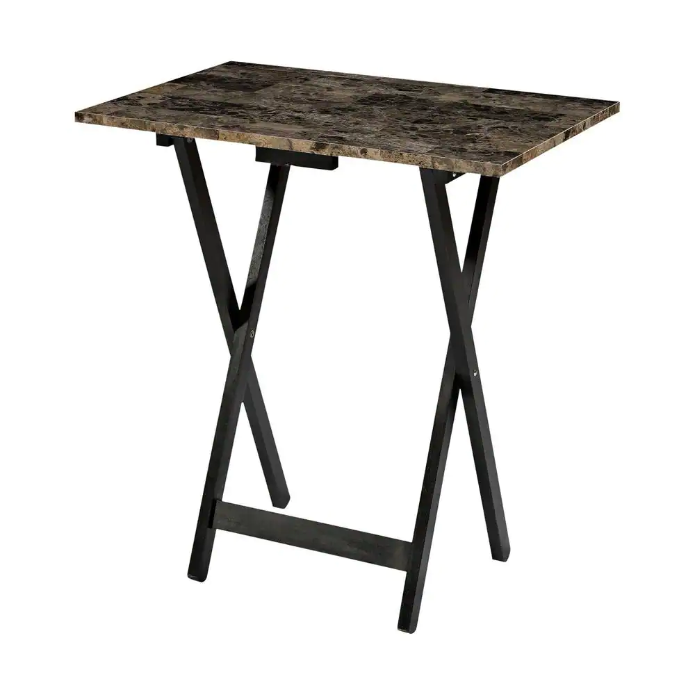 Linon Home Decor Talia Espresso Wood with Faux Marble Top 5-Piece Snack Tray Set