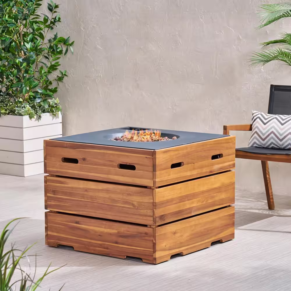 Noble House Barnsley Teak Square Wood Fire Pit Table