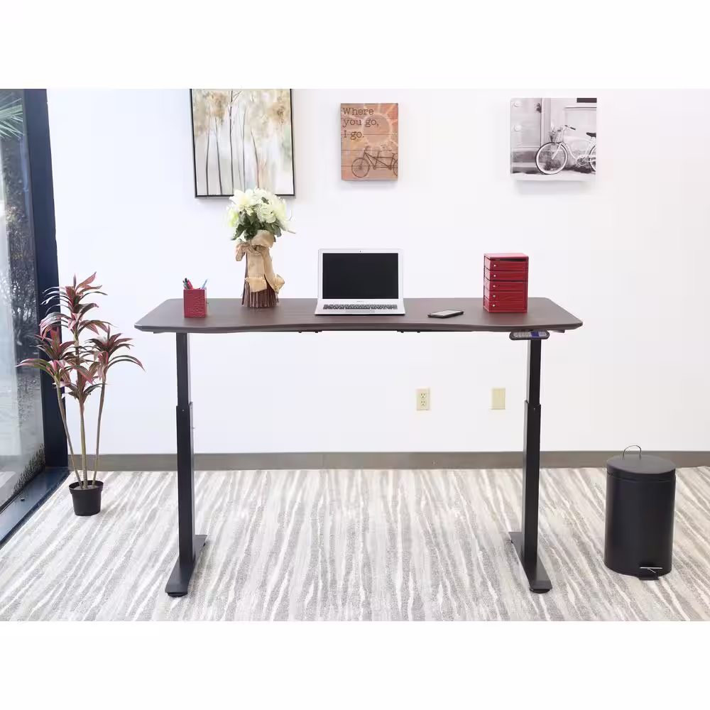 Motionwise 60 in. Rectangular Walnut/Black Standing Desk with Adjustable Height Feature