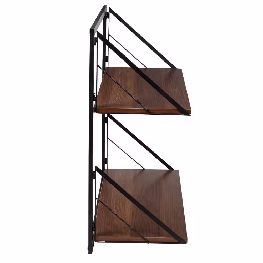 Honey-Can-Do Laundry Room Makeover 22 in. H x 24 in. W x 10 in. D 2-Tier Melamine and Steel Shelf in Black/Walnut