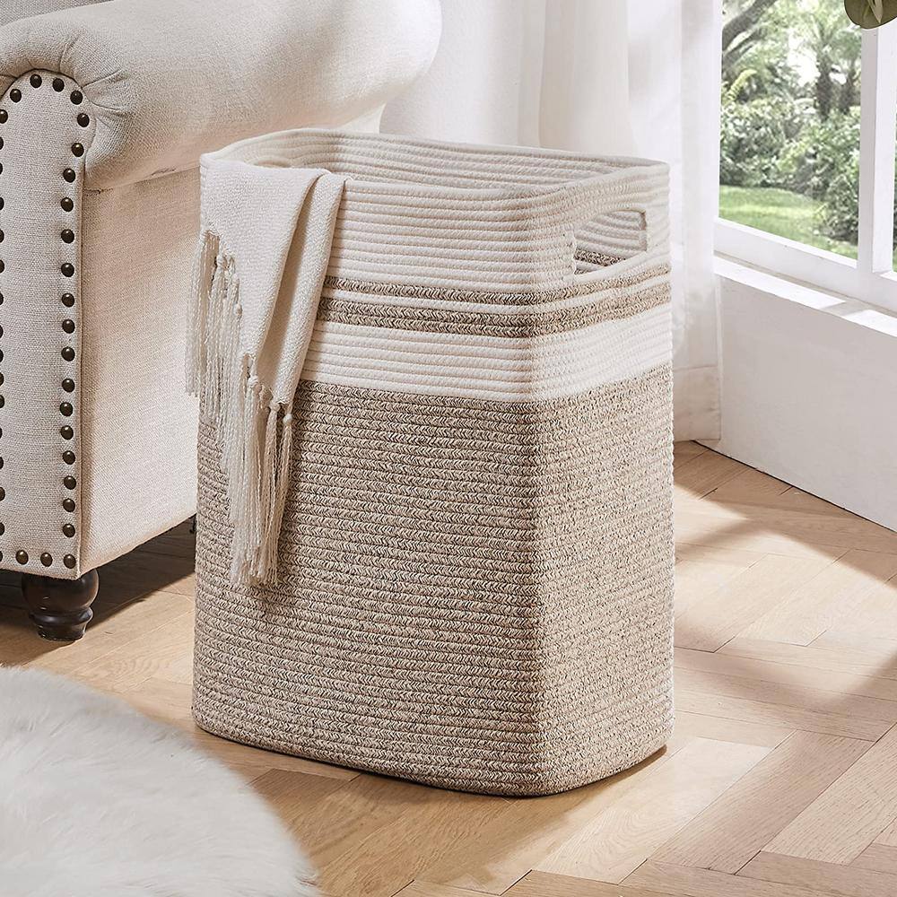 None 16 in. W x 13 in. D x 22 in. H Cotton Laundry Basket Hamper with Handles Yellow